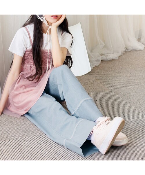 algy(アルジー)の「【接触冷感】デニム折返しワイドパンツ(デニムパンツ・キッズ・ブルー/サックスブルー・XX-SMALL/X-SMALL/SMALL/MEDIUM)」の6枚目の写真