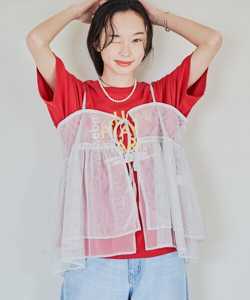 coen(コーエン)の「【セットアイテム】ラメチュールキャミセットロゴTシャツ(Tシャツ/カットソー・レディース・オフホワイト/ライトグレー/レッド/ダークグレー・M/L)」の4枚目の写真