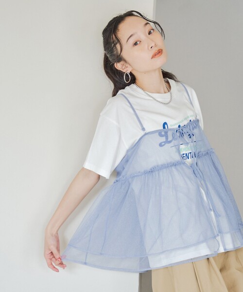 coen(コーエン)の「【セットアイテム】ラメチュールキャミセットロゴTシャツ(Tシャツ/カットソー・レディース・オフホワイト/ライトグレー/レッド/ダークグレー・M/L)」の2枚目の写真