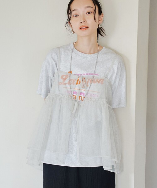ロゴ入りTシャツセット（ホワイト・ブラウン・ホワイト パンツセット キャラロゴ 刺繍Tシャツ-ホワイト | GAYACHA.