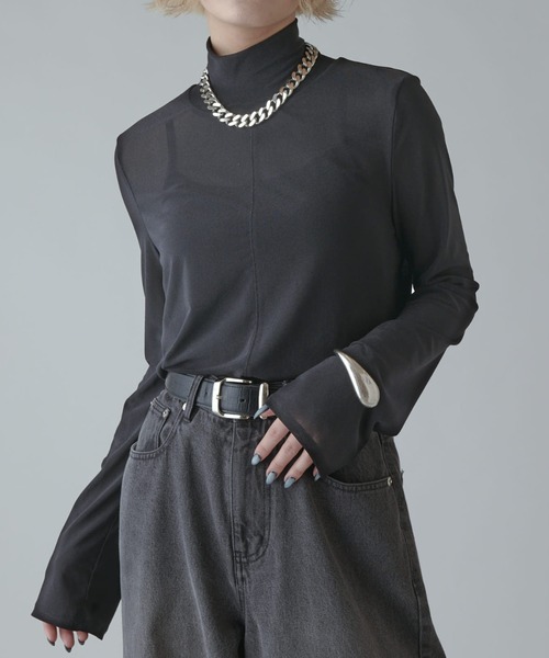 Lui's（ルイス）の「【mi-企画】シアートップス（Tシャツ/カットソー・レディース・グレー/ブラック・FREE）」の2枚目の写真