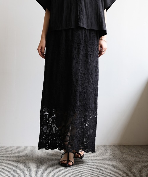 select MOCA Et（セレクトモカエト）の「【Et】Lace I-line skirt（スカート・レディース・ブラック/ベージュ・FREE）」の2枚目の写真