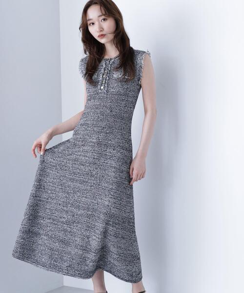 NATURAL BEAUTY BASIC（ナチュラルビューティーベーシック）の「◇フリンジツイードニットワンピース（ワンピース・レディース・ブラック系その他/ベージュ系その他・MEDIUM/P/S）」の20枚目の写真