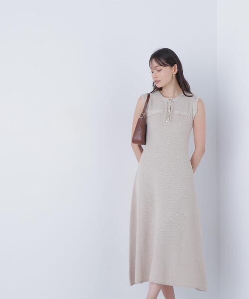 NATURAL BEAUTY BASIC（ナチュラルビューティーベーシック）の「◇フリンジツイードニットワンピース（ワンピース・レディース・ブラック系その他/ベージュ系その他・MEDIUM/P/S）」の7枚目の写真