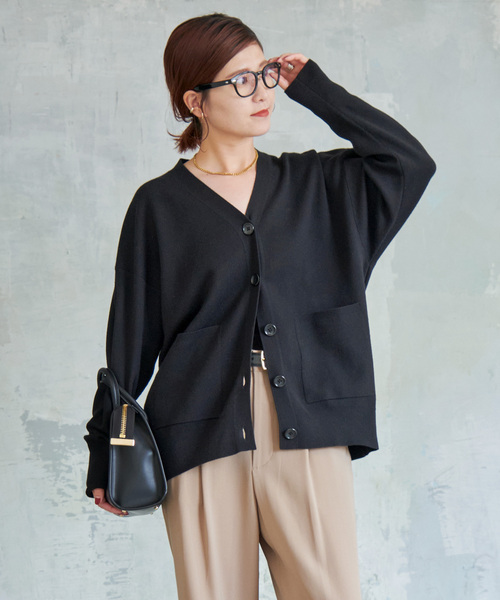 Spick & Span（スピックアンドスパン）の「《追加》ダブルジャガードカーディガン（カーディガン/ボレロ・レディース・チャコールグレー/レッド/ブラック・FREE）」の10枚目の写真