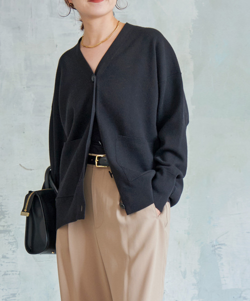 Spick & Span（スピックアンドスパン）の「《追加》ダブルジャガードカーディガン（カーディガン/ボレロ・レディース・チャコールグレー/レッド/ブラック・FREE）」の5枚目の写真