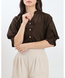 TRUDEA（トルディア）の「ボリュームスリーブスキッパーブラウス（ストライプ・無地）（シャツ/ブラウス）」