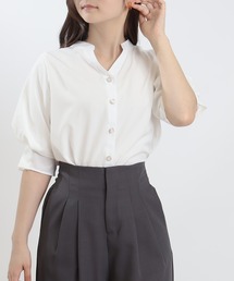 TRUDEA（トルディア）の「ボリュームスリーブスキッパーブラウス（ストライプ・無地）（シャツ/ブラウス）」