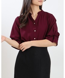 TRUDEA（トルディア）の「ボリュームスリーブスキッパーブラウス（ストライプ・無地）（シャツ/ブラウス）」