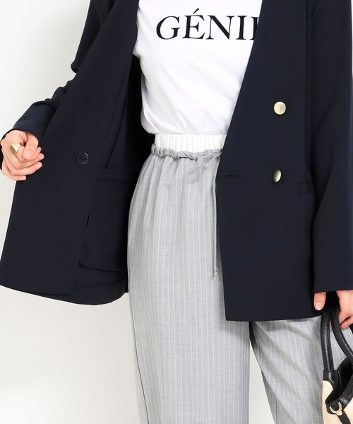 MICO COULIER（ミコクリエ）の「《セットアップ対応》ハイストレッチカルゼワッシャーノーカラージャケット（ノーカラージャケット・レディース・ネイビー/グレイッシュベージュ/グレー・38）」の12枚目の写真