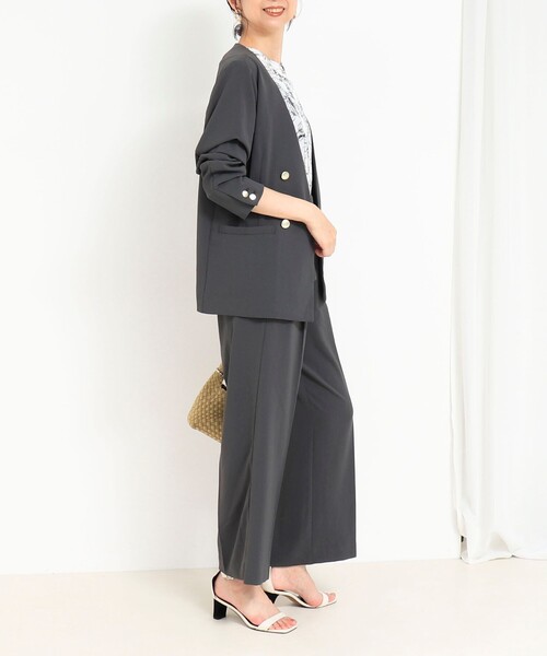 MICO COULIER（ミコクリエ）の「《セットアップ対応》ハイストレッチカルゼワッシャーノーカラージャケット（ノーカラージャケット・レディース・ネイビー/グレイッシュベージュ/グレー・38）」の17枚目の写真