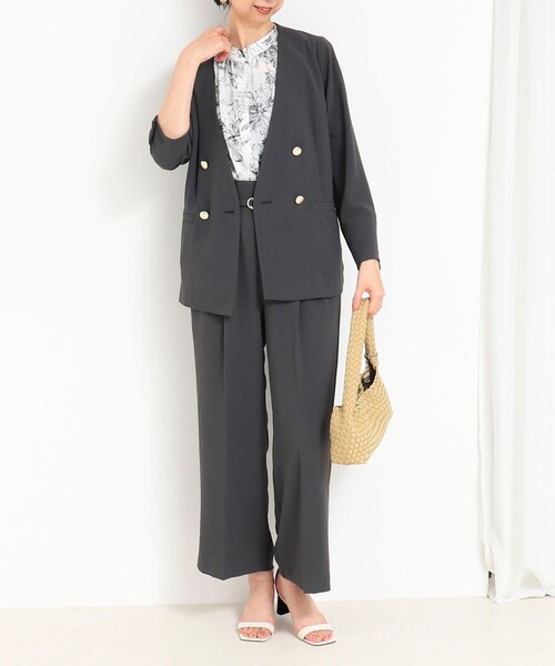 MICO COULIER（ミコクリエ）の「《セットアップ対応》ハイストレッチカルゼワッシャーノーカラージャケット（ノーカラージャケット・レディース・ネイビー/グレイッシュベージュ/グレー・38）」の22枚目の写真