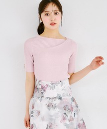 【ZOZO限定】アシンメトリーネックラメリブニットトップス