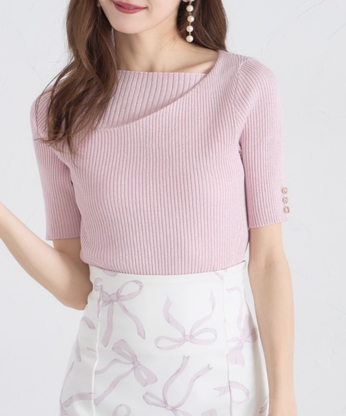 ZOZO限定】アシンメトリーネックラメリブニットトップス（ニット