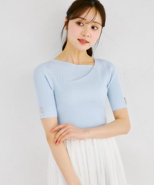 tocco closet(トッコ クローゼット)の「【ZOZO限定】アシンメトリーネックラメリブニットトップス(ニット/セーター・レディース・ブラック/グレイッシュベージュ/オフホワイト/ブルー/ミント/ピンク・M)」の5枚目の写真