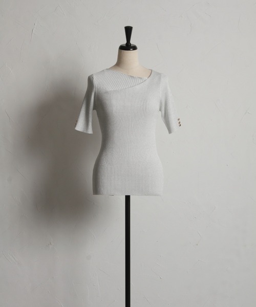 tocco closet(トッコ クローゼット)の「【ZOZO限定】アシンメトリーネックラメリブニットトップス(ニット/セーター・レディース・ブラック/グレイッシュベージュ/オフホワイト/ブルー/ミント/ピンク・M)」の18枚目の写真