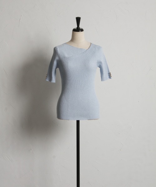 tocco closet(トッコ クローゼット)の「【ZOZO限定】アシンメトリーネックラメリブニットトップス(ニット/セーター・レディース・ブラック/グレイッシュベージュ/オフホワイト/ブルー/ミント/ピンク・M)」の17枚目の写真