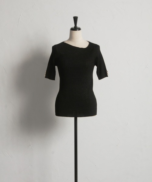 tocco closet(トッコ クローゼット)の「【ZOZO限定】アシンメトリーネックラメリブニットトップス(ニット/セーター・レディース・ブラック/グレイッシュベージュ/オフホワイト/ブルー/ミント/ピンク・M)」の14枚目の写真