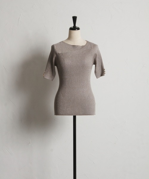 tocco closet(トッコ クローゼット)の「【ZOZO限定】アシンメトリーネックラメリブニットトップス(ニット/セーター・レディース・ブラック/グレイッシュベージュ/オフホワイト/ブルー/ミント/ピンク・M)」の13枚目の写真