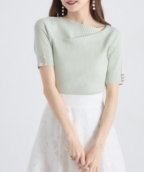 ZOZO限定】アシンメトリーネックラメリブニットトップス（ニット