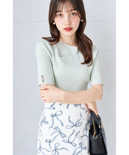 ZOZO限定】アシンメトリーネックラメリブニットトップス（ニット