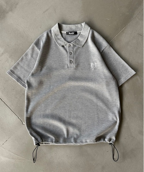kutir（クティール）の「DRAWCORD THERMAL POLO SHIRT／ドローコードサーマルポロシャツ（ポロシャツ・メンズ・ネイビー/ブラック/杢グレー/グレー・MEDIUM/LARGE）」の3枚目の写真