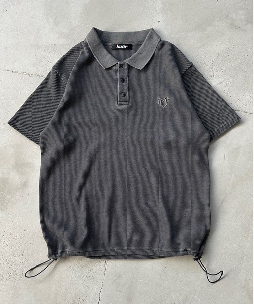 kutir（クティール）の「DRAWCORD THERMAL POLO SHIRT／ドローコードサーマルポロシャツ（ポロシャツ・メンズ・ネイビー/ブラック/杢グレー/グレー・MEDIUM/LARGE）」の2枚目の写真