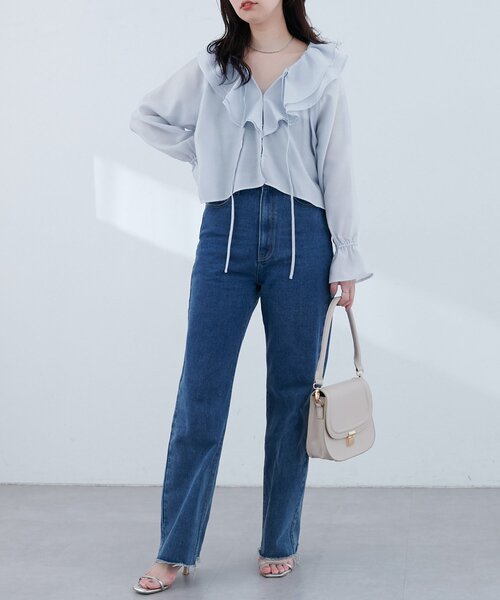 natural couture(ナチュラルクチュール)の「【sherbet line】接触冷感 ラッフル羽織ブラウス(シャツ/ブラウス・レディース・ブラック/サックスブルー/ピンクベージュ/オフホワイト・FREE)」の20枚目の写真