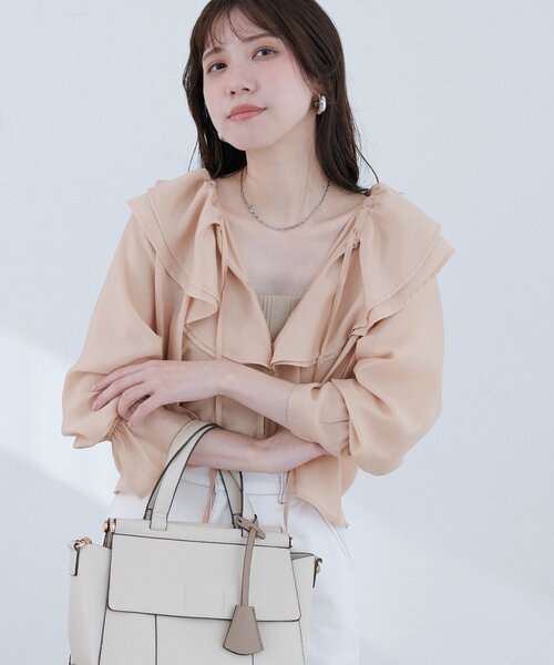 natural couture(ナチュラルクチュール)の「【sherbet line】接触冷感 ラッフル羽織ブラウス(シャツ/ブラウス・レディース・ブラック/サックスブルー/ピンクベージュ/オフホワイト・FREE)」の22枚目の写真