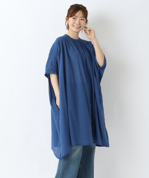 one'sterrace(ワンズテラス)の「ボイルギャザー 5分袖ワイドワンピース(ワンピース・レディース・ブラック系8/グリーン系その他6/ブルー系その他7・02)」の1枚目の写真