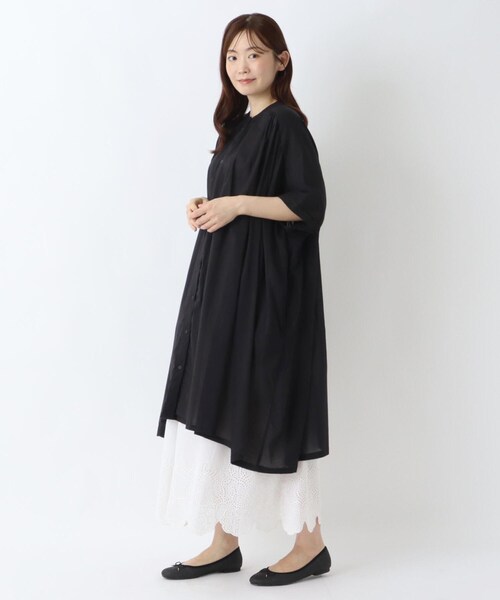 one'sterrace(ワンズテラス)の「ボイルギャザー 5分袖ワイドワンピース(ワンピース・レディース・ブラック系8/グリーン系その他6/ブルー系その他7・02)」の7枚目の写真