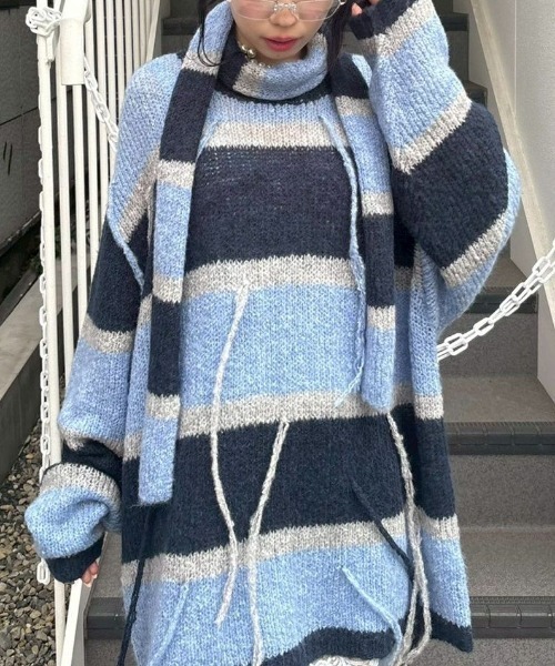 Candy Stripper（キャンディストリッパー）の「SHAGGY FRINGE ニット（ニット/セーター・レディース・チャコール/ライトブルー/グレー・FREE）」の3枚目の写真