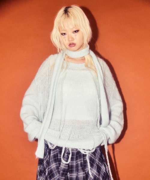 Candy Stripper（キャンディストリッパー）の「SHAGGY FRINGE ニット（ニット/セーター・レディース・チャコール/ライトブルー/グレー・FREE）」の2枚目の写真