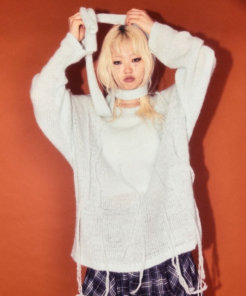 Candy Stripper（キャンディストリッパー）の「SHAGGY FRINGE ニット（ニット/セーター・レディース・チャコール/ライトブルー/グレー・FREE）」の4枚目の写真