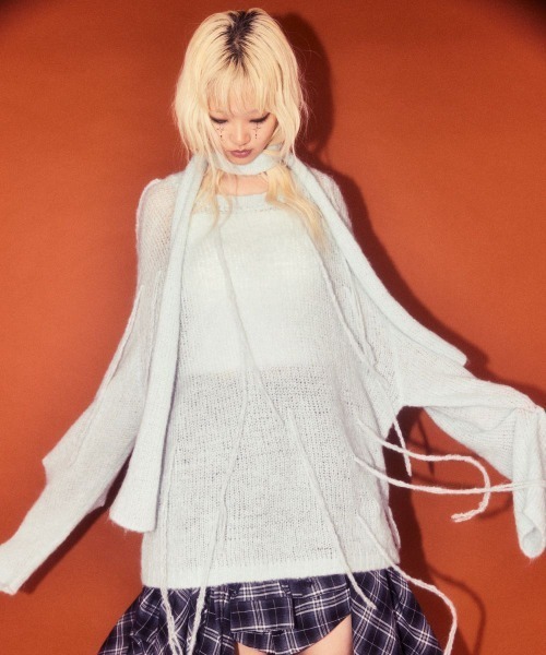 Candy Stripper（キャンディストリッパー）の「SHAGGY FRINGE ニット（ニット/セーター・レディース・チャコール/ライトブルー/グレー・FREE）」の5枚目の写真