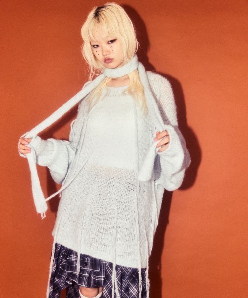 Candy Stripper（キャンディストリッパー）の「SHAGGY FRINGE ニット（ニット/セーター・レディース・チャコール/ライトブルー/グレー・FREE）」の6枚目の写真