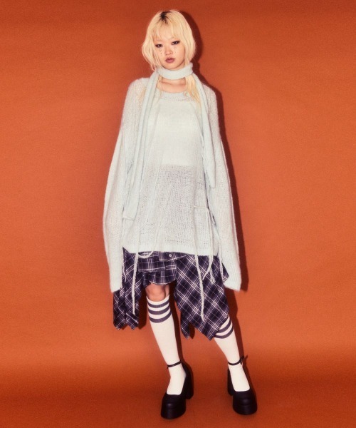 Candy Stripper（キャンディストリッパー）の「SHAGGY FRINGE ニット（ニット/セーター・レディース・チャコール/ライトブルー/グレー・FREE）」の8枚目の写真