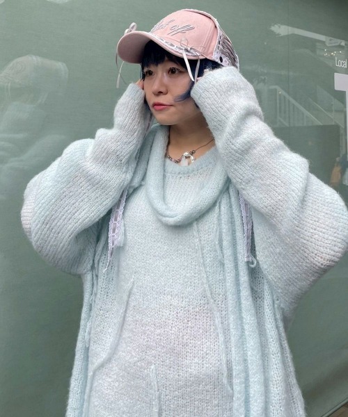 Candy Stripper（キャンディストリッパー）の「SHAGGY FRINGE ニット（ニット/セーター・レディース・チャコール/ライトブルー/グレー・FREE）」の9枚目の写真