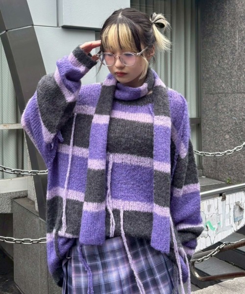 Candy Stripper（キャンディストリッパー）の「SHAGGY FRINGE ニット（ニット/セーター・レディース・チャコール/ライトブルー/グレー・FREE）」の16枚目の写真