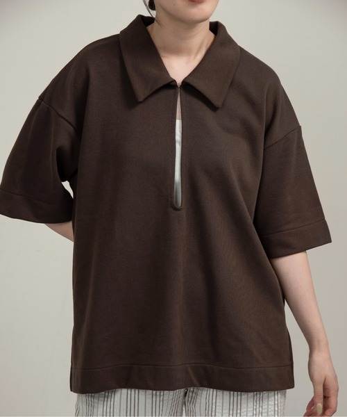 lawgy(ラウジー)の「over size polo like tops / オーバーサイズポロライクトップス(Tシャツ/カットソー・レディース・ブラウン/オートミール/ヘザーグレー・FREE)」の2枚目の写真