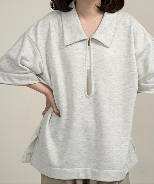 lawgy(ラウジー)の「over size polo like tops / オーバーサイズポロライクトップス(Tシャツ/カットソー・レディース・ブラウン/オートミール/ヘザーグレー・FREE)」の4枚目の写真