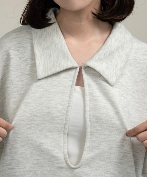 lawgy(ラウジー)の「over size polo like tops / オーバーサイズポロライクトップス(Tシャツ/カットソー・レディース・ブラウン/オートミール/ヘザーグレー・FREE)」の5枚目の写真