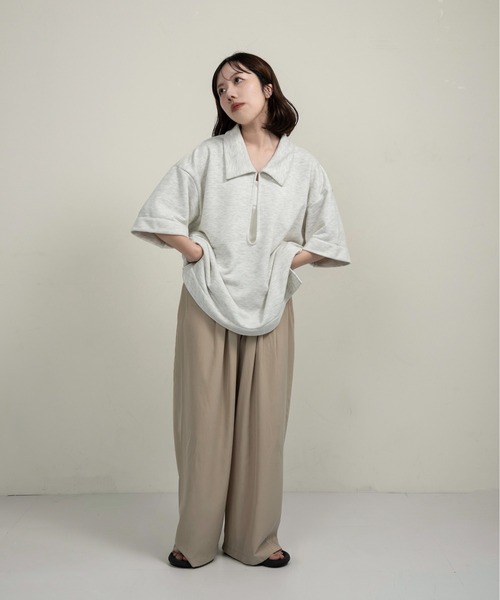 lawgy(ラウジー)の「over size polo like tops / オーバーサイズポロライクトップス(Tシャツ/カットソー・レディース・ブラウン/オートミール/ヘザーグレー・FREE)」の6枚目の写真