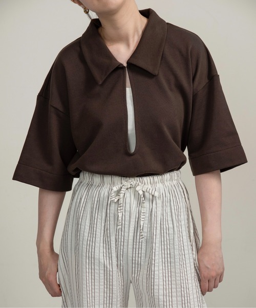 lawgy(ラウジー)の「over size polo like tops / オーバーサイズポロライクトップス(Tシャツ/カットソー・レディース・ブラウン/オートミール/ヘザーグレー・FREE)」の8枚目の写真