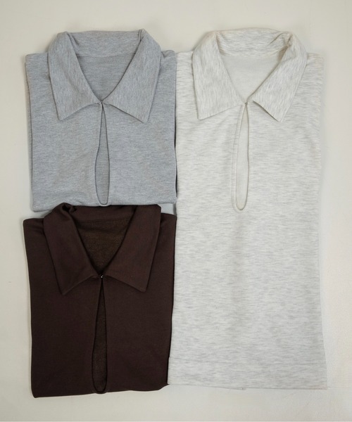 lawgy(ラウジー)の「over size polo like tops / オーバーサイズポロライクトップス(Tシャツ/カットソー・レディース・ブラウン/オートミール/ヘザーグレー・FREE)」の10枚目の写真