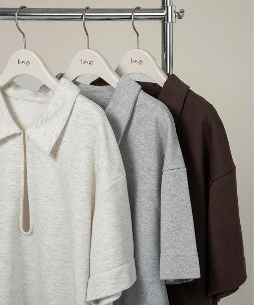 lawgy(ラウジー)の「over size polo like tops / オーバーサイズポロライクトップス(Tシャツ/カットソー・レディース・ブラウン/オートミール/ヘザーグレー・FREE)」の12枚目の写真