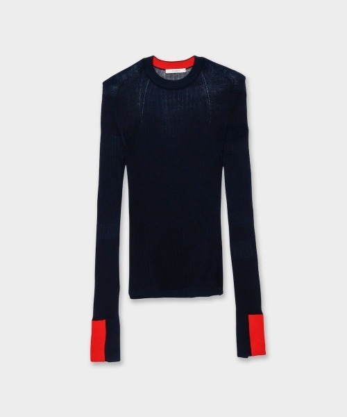 CINOH（チノ）の「SILK CREW NECK TIGHT KNIT（ニット/セーター・レディース・チャコールグレー/ネイビー/ライトグレー・38）」の3枚目の写真