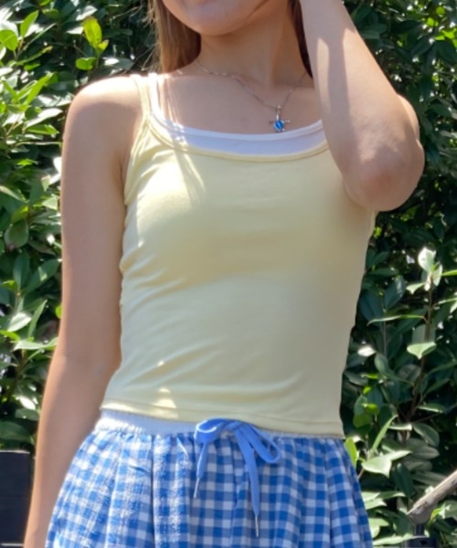Loco Ocean（ロコオーシャン）の「レイヤードライク クロスバックキャミソール 夏服（キャミソール・レディース・イエロー/ブラック・FREE）」の2枚目の写真