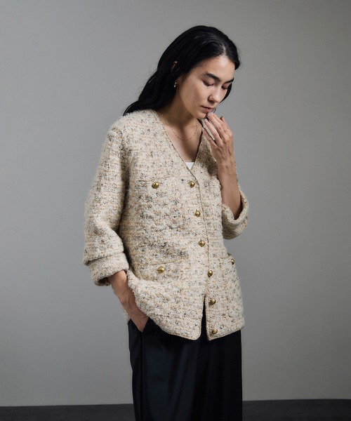 ツイードニットVネックジャケット（カーディガン/ボレロ）｜SALON adam