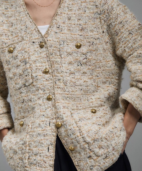 ツイードニットVネックジャケット（カーディガン/ボレロ）｜SALON adam